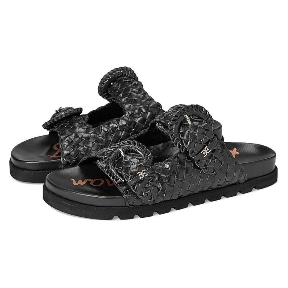 SAM EDELMAN Tiffanie Woven Two-Strap Sandal in Black Size US 7.5